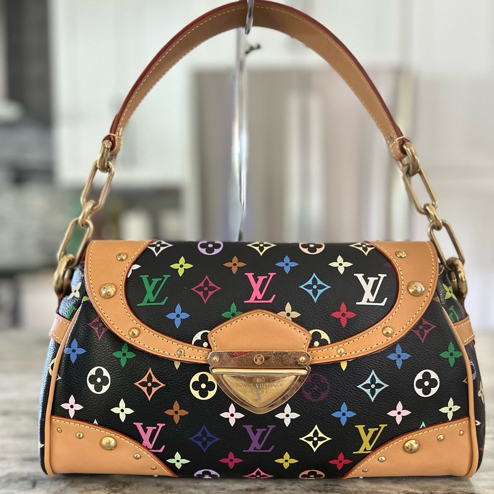 Louis Vuitton Authentic Black Takashi Murakami Multicolored Beverly Bag